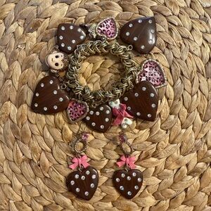 Betsey Johnson Oh Baby Heart Charm Bracelet and matching earrings